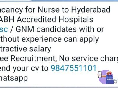 Vecancy for nurse to Hyderabad